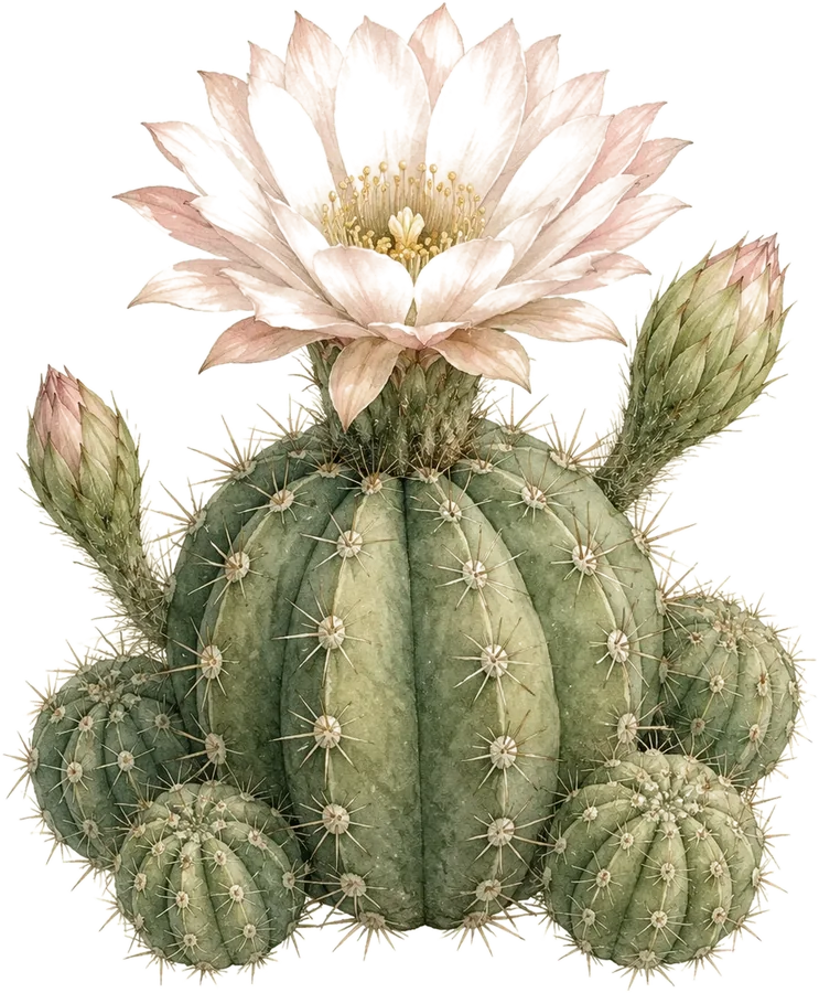 Watercolor botanical: Blooming cactus