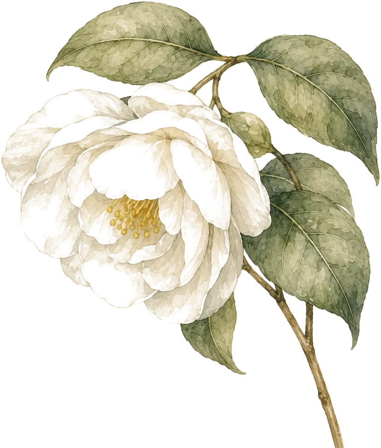 Watercolor botanical: White camellia