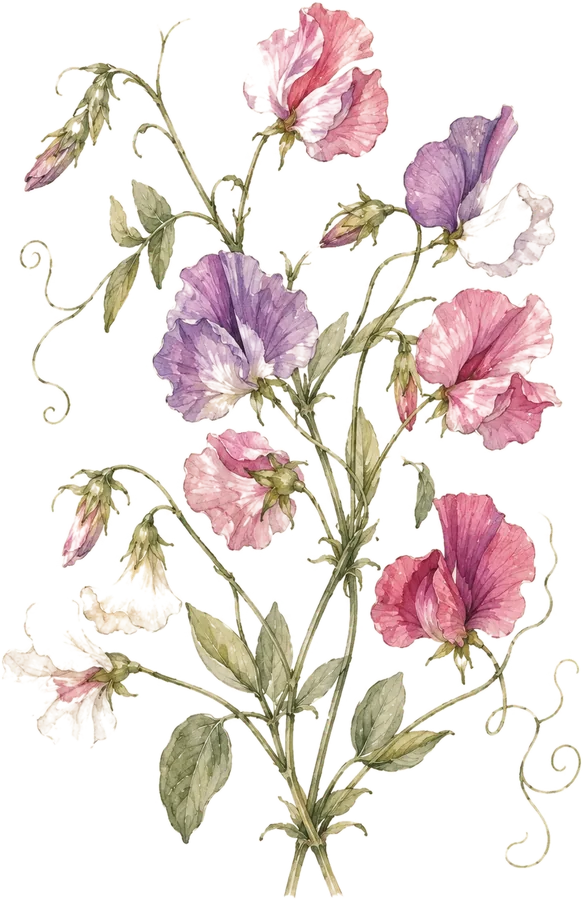 Watercolor botanical: Sweet pea